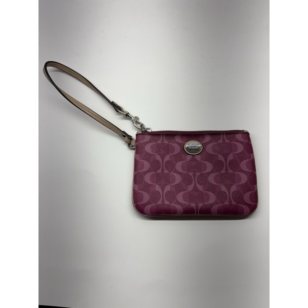 Coach Berry Pink Saffiano Leather Signature Logo Wristlet‎